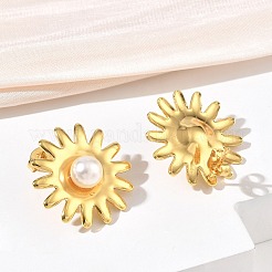 304ステンレススチールスタッドピアス  花  アブソリュートプラスチック模造パール  ゴールドカラー  23x23mm&nbsp;SA-CBA46AF-11G