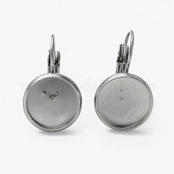 変色しにくい304ステンレススチールフレンチフックピアス金具  カボションカットのフラットラウンドセッティング付き  ステンレス鋼色  19x11.5mm  ピン：0.7mm  トレイ：10mm&nbsp;LS-STAS-L253-005D-P