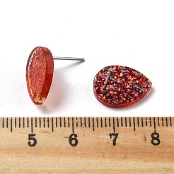 アクリルイヤリング金具  ティアドロップ  304ステンレススチールピンとパイルレット付き  レッド  14.5x10.5x2mm  穴：1.6mm&nbsp;OACR-I016-14B