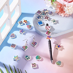 30個 3スタイル 虹色の虹色プリント不透明アクリルビーズ  混合スタイル  混合図形  19.5~22x22~23.5x6~8mm  穴：2.5~3mm  10個/スタイル&nbsp;OACR-TA0004-52C