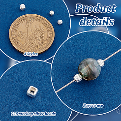スターリングシルバースペーサービーズセット35個925個  混合図形  銀  3x3x3mm  穴：1.5mm  10pc&nbsp;STER-PH0002-61