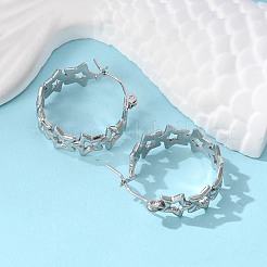 変色しない中空スター 304 ステンレススチール製フープピアス (女性用)  ステンレス鋼色  22x20x8mm  ピン：0.6mm&nbsp;STAS-A057-14P