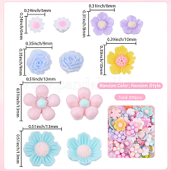 300個6スタイル不透明樹脂カボション  ラバー加工スタイル  花  ミックスカラー  5.5~13x3~13x3~4.5mm  50個/スタイル&nbsp;CRES-SC0003-19