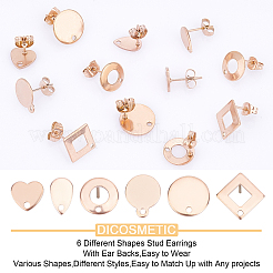 24Pcs 6 Style Ion Plating(IP) 304 Stainless Steel Stud Earring Findings&nbsp;STAS-DC0001-25