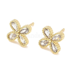 Flower Brass Micro Pave Clear Cubic Zirconia Stud Earrings&nbsp;EJEW-G452-06G