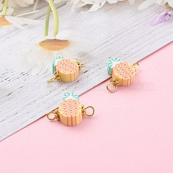 手作りのポリマークレイリンクコネクター  ゴールデン真鍮パーツ  パイナップル  ライトサーモン  11~13x18.5~19x5mm  穴：2~2.5mm&nbsp;PALLOY-JF00691