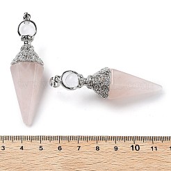 天然ローズクォーツファセットコーンビッグペンダント  ラックメッキ合金のパーツ  プラチナ  61x18.5x17mm  穴：8x5mm&nbsp;G-P552-04P-01