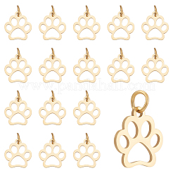 犬の足跡型ステンレスペンダント24個  丸カン付き  ゴールドカラー  13x12x1mm  穴：3mm&nbsp;FIND-WR0012-50