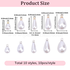 ABSプラスチックパールペンダント  ティアドロップチャーム  合金ループ付き  プラチナ·ゴールデン  17.5~22x7.5~13mm  穴：1.6mm  100 個 10 スタイル&nbsp;FIND-BM0001-56A