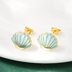 Brass Enamel Stud Earrings&nbsp;EJEW-R032-07G-02