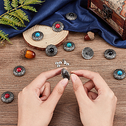 24セット4色合金装飾リベット  合成ターコイズ付き  DIYアクセサリー  花付きフラットラウンド  カラフル  25x11mm  穴：2.5mm  6セット / カラー&nbsp;FIND-GA0002-14