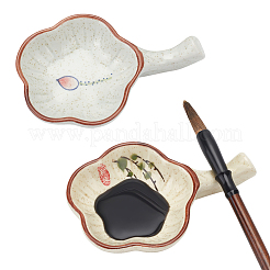 2個 2スタイル 梅の花型 陶器 インク皿  ハンドル付きインクプレート  中国の書道の絵筆置きホルダー  ミックスカラー  114.5x75x24.5mm  内径：64.5x69mm  1個/スタイル&nbsp;OFST-PH0001-05B
