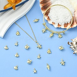 18pcs6スタイルアロイラインストーンペンダント  海をテーマにしたチャーム  ゴールドカラー  混合図形  10.5~17.5x7.5~12x4~6mm  穴：1.4~1.6mm  3個/スタイル&nbsp;FIND-CJ0004-03