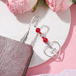 Valentine's Day Alloy Heart Pendant Bookmarks&nbsp;AJEW-JK00270-05