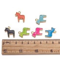 合金エナメル動物の馬のペンダント  ゴールデンの金属色  ミックスカラー  19x17x2mm  穴：1mm&nbsp;X-ENAM-M004-G
