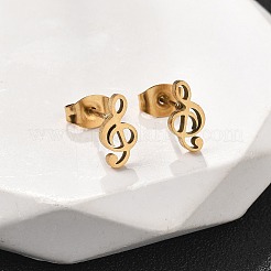 音符 201 ステンレススチールペンダントネックレス＆スタッドピアスセット（女性用）  ゴールドカラー  448mm&nbsp;SJEW-Q025-03G