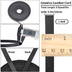 5m牛革レザーコード  革のアクセサリーコード  フラット  ブラック  10x2.5mm&nbsp;WL-GF0001-19C