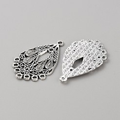 チベットスタイルの亜鉛アオリーシャンデリアコンポーネントリンク  アンティークシルバー  ティアドロップ  39x24x2mm  穴：1.6mm  2個/セット&nbsp;FIND-WH0152-305A