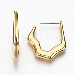真鍮ハーフフープピアス  スタッドピアス  ニッケルフリー  18KGP本金メッキ  22.5x25.5x3.5mm  ピン：0.7mm&nbsp;KK-R117-023-NF