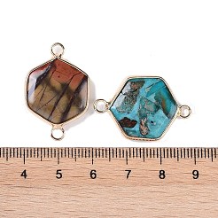 染色合成インペリアルジャスパーコネクタチャーム  金メッキ真鍮六角リンク  ミックスカラー  29~30x19~20x4.5~6mm  穴：2.5mm&nbsp;G-P529-04G