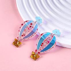 熱気球のアクリル製ダングルスタッドピアス  プラチナ  カラフル  32x64mm&nbsp;WG082CC-01