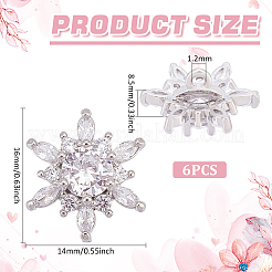 6 穴真鍮、キュービックジルコニアシャンクボタン 1 個  花  プラチナ  16x14x8.5mm  穴：1.2mm&nbsp;FIND-FG0003-27A