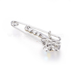 プラチナメッキ合金ブローチ  ラインストーン付き  クラウン  カラフル  37x13x9mm  ピン：1mm&nbsp;JEWB-WH0003-03P