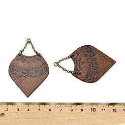 ポプラウッドペンダント  真鍮のチェーン入り  キャメル  53.5x39x2.2mm  穴：2.8mm&nbsp;FIND-Z049-10B-AB