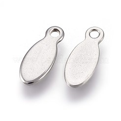 変色しにくい304ステンレススチールチャーム  空白タグのスタンプ  オーバル  ステンレス鋼色  10x4x0.6mm  穴：1.2mm&nbsp;STAS-E454-03P