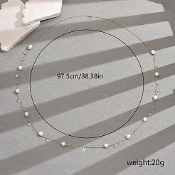 Elegant Natural Pearl & Clear Cubic Zirconia Long Necklaces&nbsp;LP2810