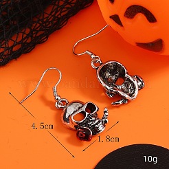 バラのダングルイヤリング付き合金スカル  アンティークシルバー  45x18mm&nbsp;EV2846