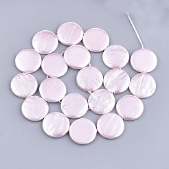 シェルパールビーズ連売り  スプレー塗装  フラットラウンド  ピンク  20x3mm  穴：1mm  約20個/連  15.9インチ&nbsp;SSHEL-T007-22D