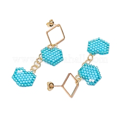 Handmade Glass Seed Beads Heart Stud Earrings&nbsp;EJEW-MZ00279-02