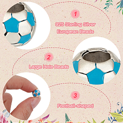 大きな穴のフットボール/サッカーボール合金エナメルヨーロピアンビーズ30個  スポーツビーズ  アンティークシルバー  ディープスカイブルー  9x8mm  穴：4.2mm&nbsp;MPDL-ME0001-06A