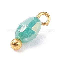 電気メッキガラスチャーム  真鍮ボールヘッドピン付き  ダークターコイズ  8.5x3mm  穴：1.2mm&nbsp;PALLOY-JF01382-01