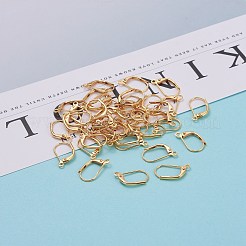 真鍮製フレンチフックピアスパーツ  カン付き  長持ちメッキ  18KGP本金メッキ  15.5x10x1.5mm  穴：1.5mm  ピン：0.7mm&nbsp;X-KK-F824-007G