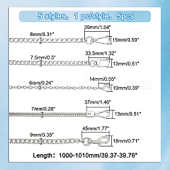 合金と鉄のチェーンバッグストラップ5個、5スタイル  クラスプ付  プラチナ  1000~1012mm  1個/スタイル&nbsp;DIY-WR0003-11