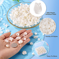 ABSプラスチックパール調ビーズ  混合図形  フローラルホワイト  9~17x9~16.8x4~8mm  穴：1.2~2mm  558個/セット&nbsp;KY-TA0001-52