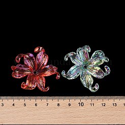 透明なアクリルビーズ  UVカラーメッキ  花  ミックスカラー  38x43x9.5mm  穴：2.7mm&nbsp;X-MACR-K358-06A