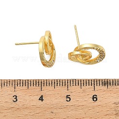 Flat Round Brass Micro Pave Clear Cubic Zirconia Stud Earring Findings&nbsp;KK-D102-09G