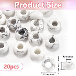 天然ハウライトヨーロピアンビーズ20個  大穴ビーズ  ロンデル  14x7~8mm  穴：6mm&nbsp;G-SP0001-01B-07