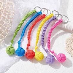Polyester & Spandex Cord Ropes Braided Wood Ball Keychain&nbsp;KEYC-JKC00588