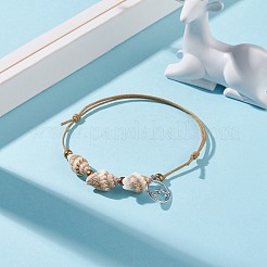 Spiral Shell Beaded Bracelet with Wave Charm&nbsp;BJEW-JB07547-01