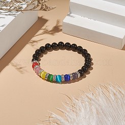 ナチュラルブラックオニキス&キャットアイビーズストレッチブレスレット  女性のためのアクセサリー用原石のアクセサリー  カラフル  内径：2-1/4インチ（5.7cm）&nbsp;BJEW-TA00222