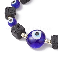 Natural Lava Rock & Handmade Lampwork Beads Stretch Bracelets&nbsp;BJEW-JB11984-04