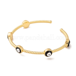 Real 18K Gold Plated Brass Enamel Evil Eye Open Cuff Bangles for Women&nbsp;BJEW-S147-14G-B