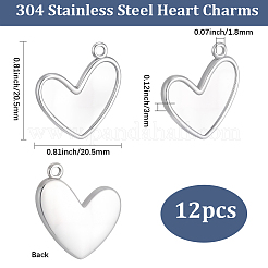 12Pcs 304 Stainless Steel Pendants&nbsp;STAS-BBC0010-13