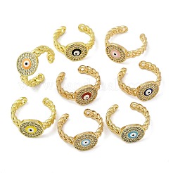 Brass Micro Pave Clear Cubic Zirconia Enamel Cuff Rings for Women&nbsp;RJEW-L113-030G