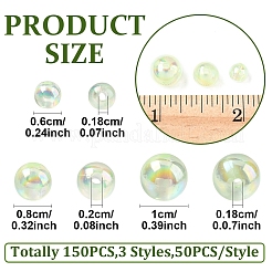150個3スタイルの透明アクリルビーズ  ab色メッキ  ラウンド  淡緑色  6~10mm  穴：1.8~2mm  50個/スタイル&nbsp;MACR-YW0003-96C