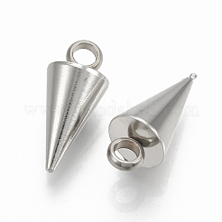 変色しにくい201ステンレススチールペンダント  コーン  ステンレス鋼色  13.5x6mm  穴：2mm&nbsp;X-STAS-S078-01